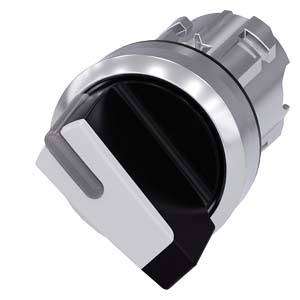 SELECTOR SWITCH, CAN BE ILLUM., 22MM, ROUND, METAL, SHINY, BLACK, WHITE, SHORT SELECTOR SWITCH, 3 SWITCH POSITIONS I-O-II, SIEMENS 3SU1052-2BL60-0AA0