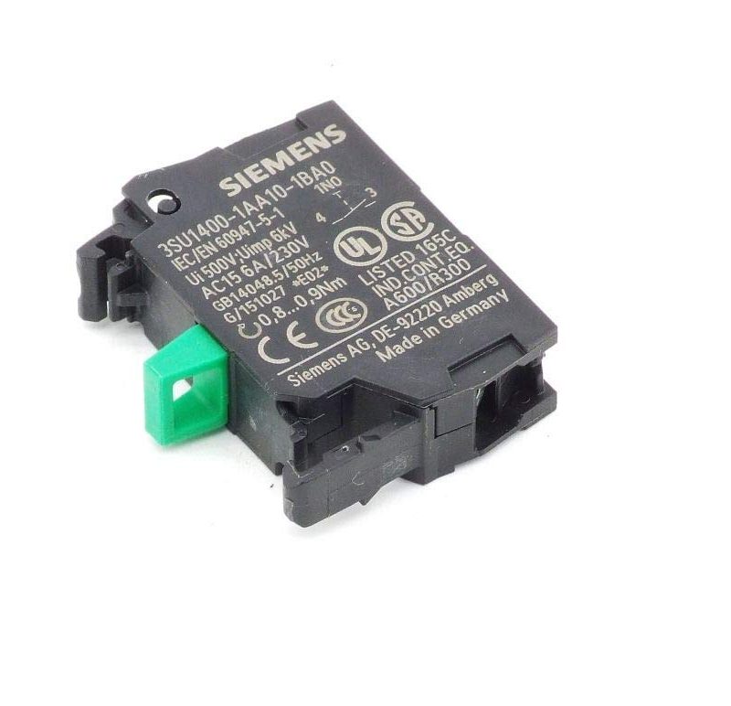 Bloque de contactos Siemens 3SU1400-1AA10-1BA0, 1 NA, 5 → 500 V ac/dc, terminal Roscado