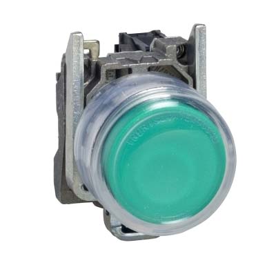 Harmony XB4 - ATEX D, Illuminated push button, metal, flush, green, Ø22, spring return, booted, 1 NO, 24 V AC/DC, ATEX SCHNEIDER ELECTRIC XB4 BP383B5EX