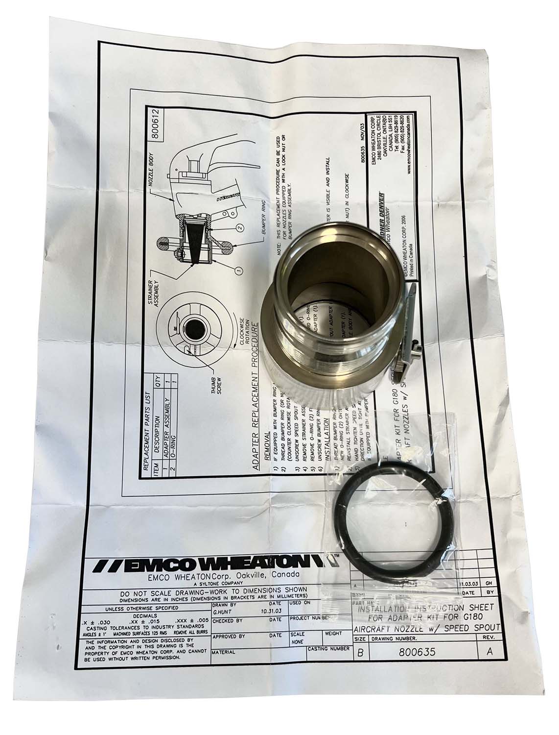 ADAP KIT G180 FOR SPEED SPOUT_ G180 AIRCRAFT NOZZLE  1" 1/2  EMCO WHEATON 800612