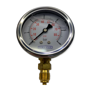 PRESSURE GAUGE, 2.5" DIAMETER, 0-10 BAR, 1/4"BSP CONNECTION, BRASS HOUSING 921/10BBSP FORT VALE